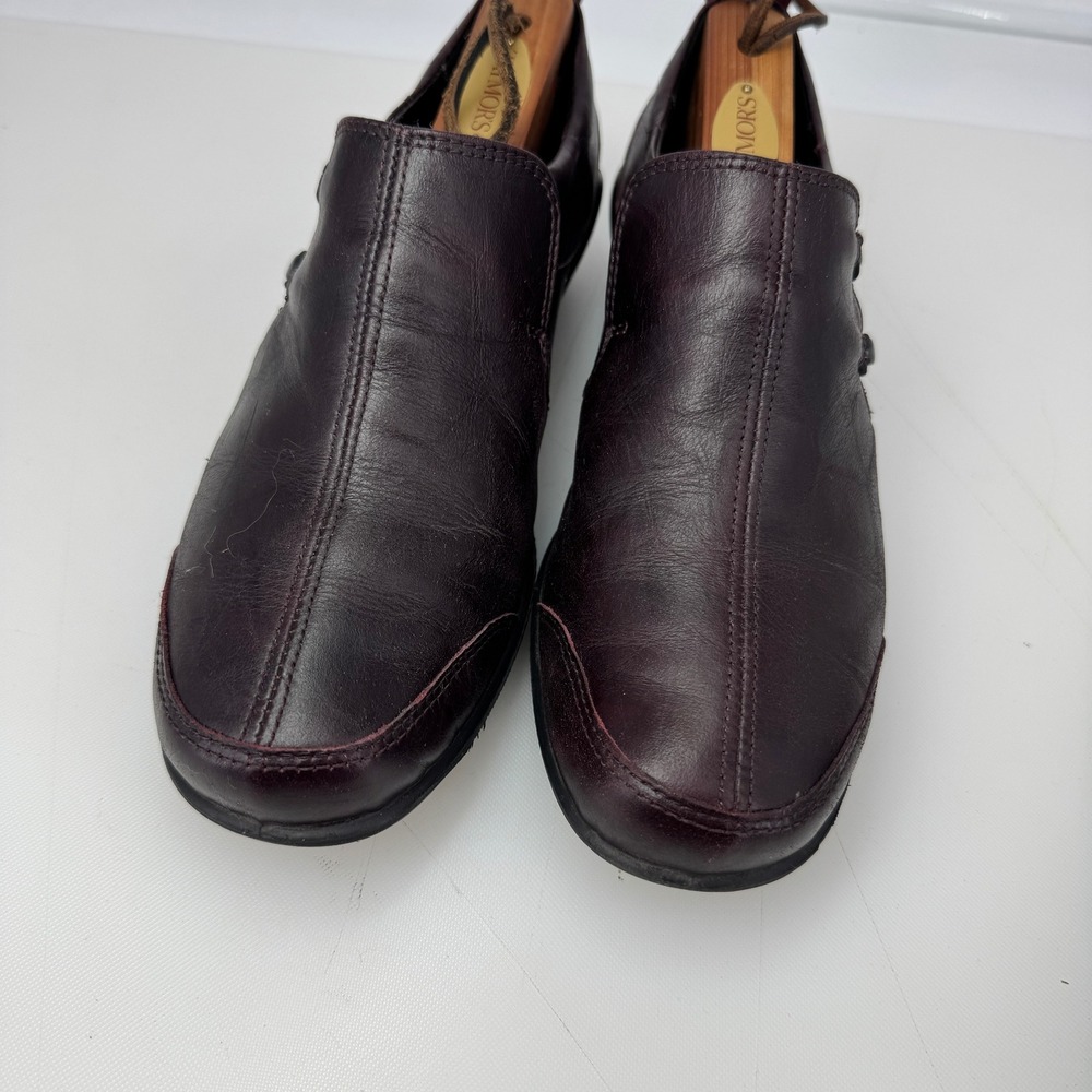 Romika Loafers Women 38 Burgundy 7.5 Leather Slip On Low Wedge Comfort Casual - Picture 2 of 11